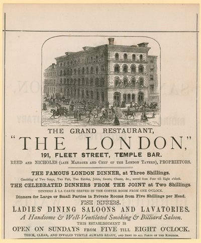 ロンドン、レストラン、191 Fleet Street、テンプルバー 作： English School
