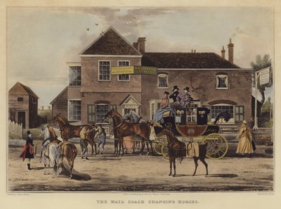 The Mail Coach Changing Horses（カラー彫刻 作： English School