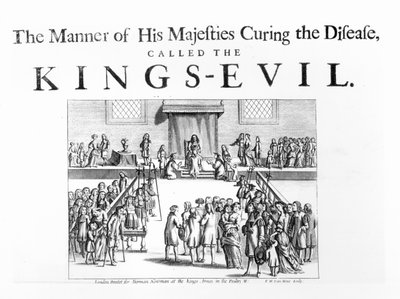 ドーマン・ニューマンのために印刷されたフレデリック・ヘンドリック・ファン・ホーブ（c.1628-98）によって刻まれた、病気を治す彼の陛下の作法は「王の悪」と呼ばれています（105392も参照） 作： English School