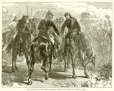 ラクナウ救済後の3人の将軍の会合、1857年 作： English School