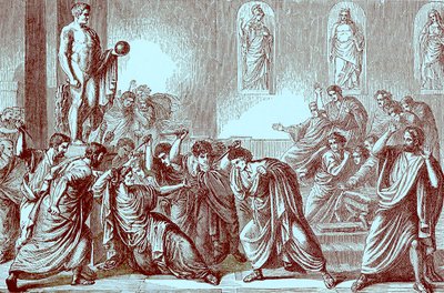 ジュリアスシーザーの殺害、世界のイラスト入りの歴史からのイラスト、c.1880を発行（デジタル強化画像） 作： English School
