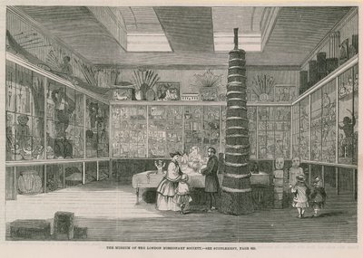 1859年6月25日、イラスト入りロンドンニュースに掲載されたブルームフィールドストリートにあるロンドン宣教師協会博物館 作： English School