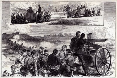 1885年9月のイラスト入りロンドンニュースによるアルダーショットのノルデンフェルト銃 作： English School