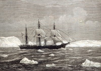 北極探検隊：1876年の「イラストレイテッドロンドンニュース」から、記録されているどの船よりも高い緯度に達したことを記念して、アラートの巻上げ色 作： English School