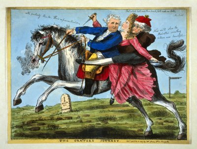 The Orators Journey」、パブ。1785年（手彩色彫刻）。 作： English School