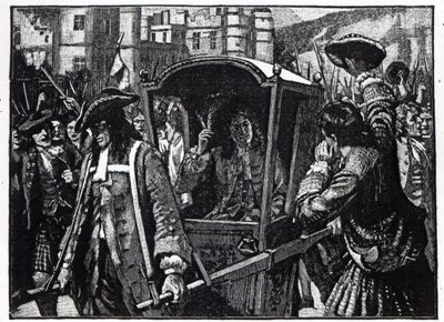 1706年にハミルトン公爵をホリールード宮殿に護衛するエジンバラの人々 作： English School