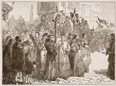 1536年のグレイスの巡礼、カッセルズイラストレイテッドイングランドオブイングランドのイラスト（セピア写真） 作： English School