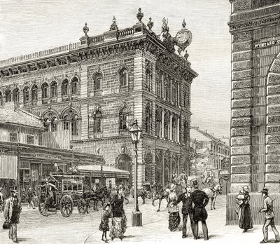 郵便局、ジョージストリート、シドニー、1880年頃、ハワードウィロビー著「オーストラリアの写真」より、宗教協会、ロンドン、1886年 作： English School
