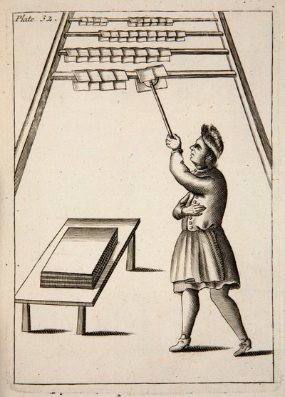 The Pressman Hanging Paper、パブ。 1683年の彫刻。 作： English School