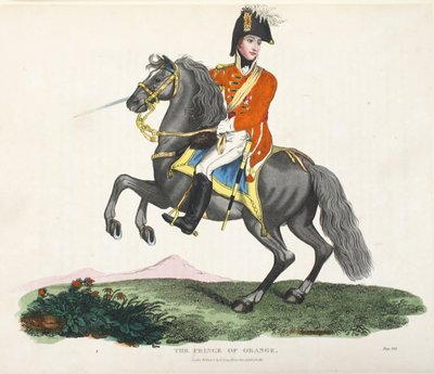 オレンジの王子、パブ。 1816年、ウィリアムマッドフォード作「ワーテルローの戦いの歴史的記述」からの挿絵 作： English School