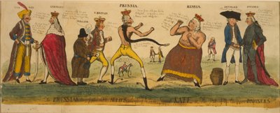 帝国のケイト、またはヨーロッパの警察官の状態、1791年（手塗りのエッチング）を飼いならそうとするプロイセンのプライズファイターと彼の同盟国 作： English School