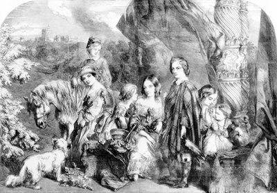 ウィンザーグレートパークの女王とその子供たち、1852年の「イラスト入りロンドンニュース」より 作： English School
