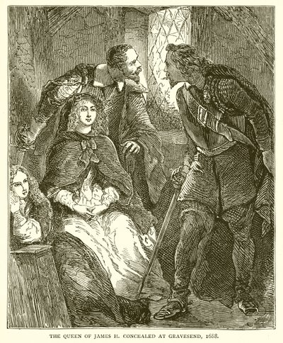 ジェームズ2世の女王、グレーブセンドに隠蔽、1688年 作： English School
