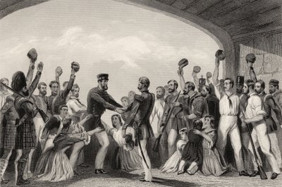 1858年に出版された「インディアン反乱の歴史」からの1857年9月25日、ハブロック将軍によるラクナウの救済 作： English School