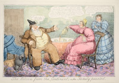 The Return from the Continent or the Family Puzzled（大陸からの帰還、または家族の困惑）」、パブ。1835 作： English School