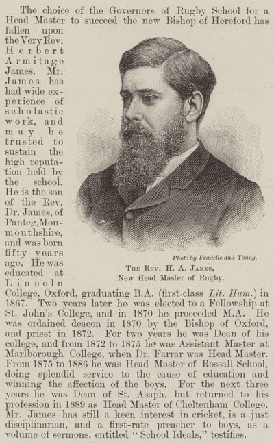 The Reverend H A James, New Head Master of Rugby (Engraving) 作： English School