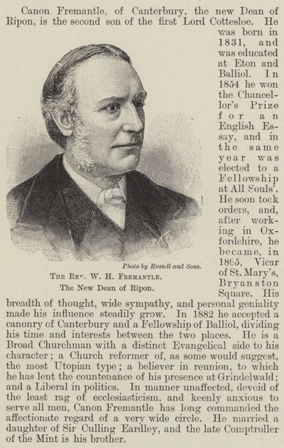 The Reverend W H Fremantle, the New Dean of Ripon (e.g. the engraving) 作： English School