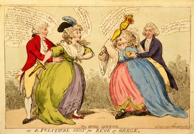 ライバルクイーンズまたはレゲとグレージュの政治熱、1789年（手彩色の彫刻） 作： English School