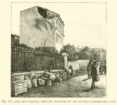 パルトーノ通り、メントン、1887年のリビエラ地震による被害 作： English School