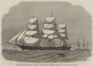 アメリカ綿花を積んでリバプール港に入港したGlad Tidings号（版画 作： English School