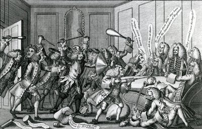 ウォーリック城の包囲、または仲間とライセンス契約者との戦い、1768 作： English School