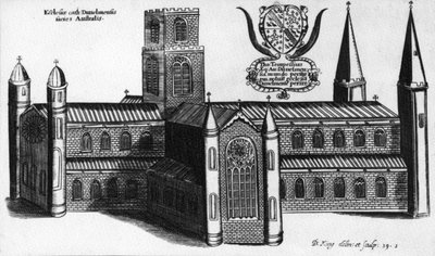ダラム大聖堂の南の外観、1660 作： English School