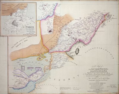 ラージプータナの南部、1820年（カラー彫刻） 作： English School