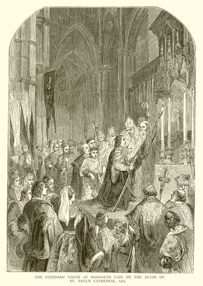 セントポール大聖堂の祭壇に敷設されたボスワースで撮影された規格、1485年 作： English School