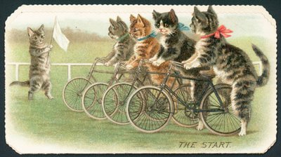 スタート、キャットサイクルレース、クリスマスカード 作： English School
