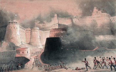 1839年のカブール門の嵐（紙と紙と鉛筆） 作： English School