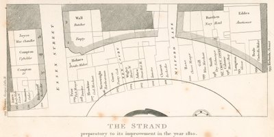 1810年に改良される前のロンドンのストランド。地域の計画 作： English School