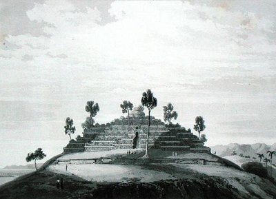 トーマス・スタンフォード・ラッフルズ（1781-1826）著『ジャワ島の歴史』（1830年（第2版）発行）より、ケドゥのボロ地区にあるボロ・ボドの寺院（リトグラフ版 作： English School