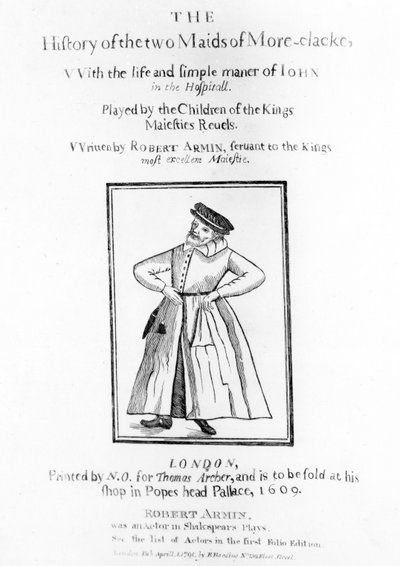 ロバート・アーミンズのタイトルページモア・クラッケの二つのメイドの歴史、1609 作： English School
