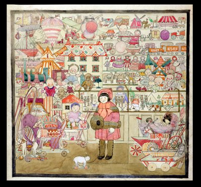 クリスマスのおもちゃ屋、1910年頃（水彩・紙） 作： English School