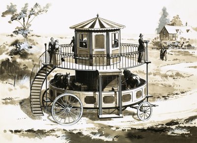 1824年にWilliam Francis Snowdonによって発明されたトレッドミルバス 作： English School