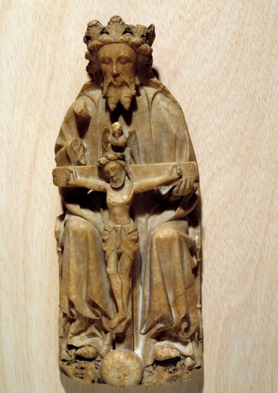 三位一体の神が息子のイエスを十字架上で誘惑した。イギリス派のアルバートルの彫刻。15世紀 パリ国立中世美術館 テルム・ド・クリュニー所蔵 作： English School
