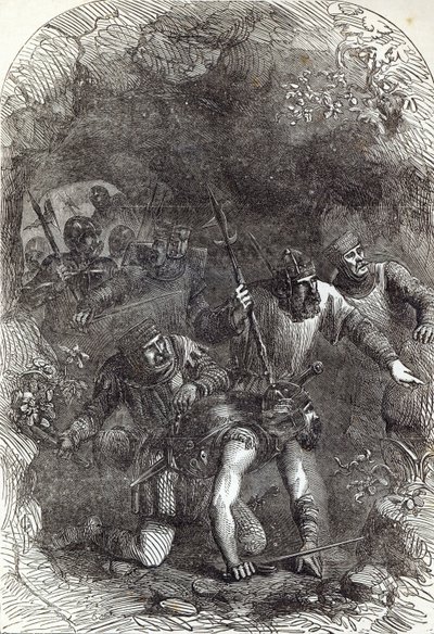 地下通路にいるモンタキュート卿の部隊、「カッセルの図解されたイングランドの歴史」のイラスト 作： English School