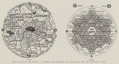 The Unification of London, a Proposal for Defining and Equalising the New Municipal Areas (e.g. engraving) 作： English School
