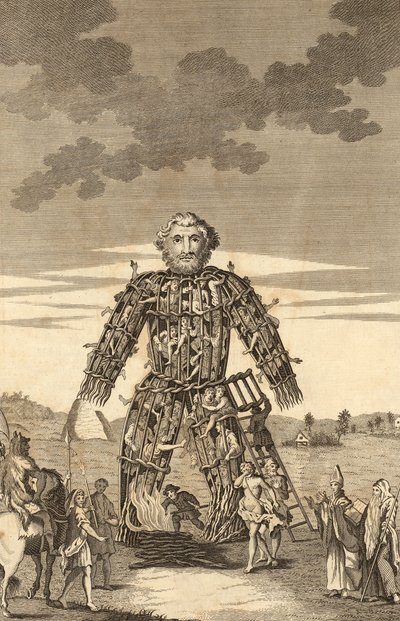 The Complete English Travellerからのドルイド僧の枝編み細工品男、またはイングランドとウェールズの新しい調査と説明、パブ。 1771 作： English School