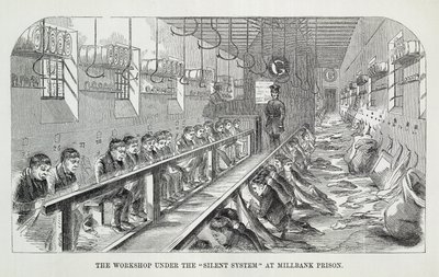 ロンドンの刑務所刑務所と刑務所生活のシーン、ヘンリーメイヒュー（1812-87）とジョンビニー、1862年のミルバンク刑務所でのサイレントシステムによるワークショップ 作： English School