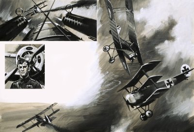 フォッカー三葉機でのイギリスのSE5とヴェルナーボスの戦い 作： English School