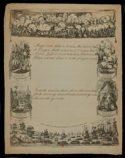 イギリス軍によるコペンハーゲンの爆撃と1807年にT.とR.ヒューズによって出版された、ニュージーランドの島へのイギリス軍の着陸 作： English School