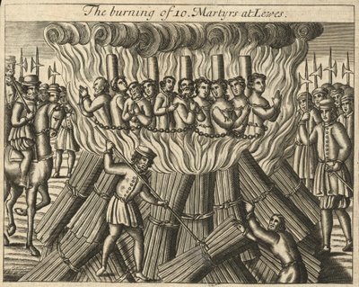 ルイスの10人の殉教者の火刑（エングレーヴィング） 作： English School