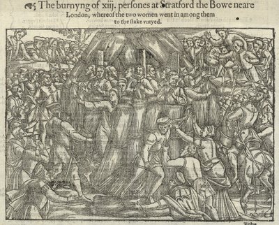ストラットフォード・ル・ボウでの13人の焼身自殺（エングレーヴィング） 作： English School