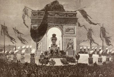 フランスの作家ヴィクトル・ユーゴーの棺（リトグラフ） 作： English School