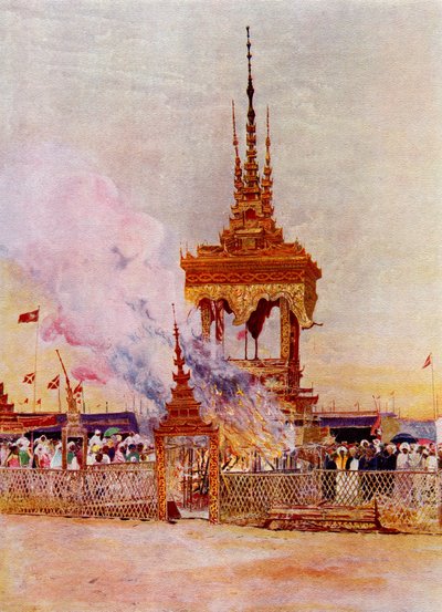 ビルマ僧ポンギの火葬（「世界の風俗」1913年頃発行より）（印刷物 作： English School