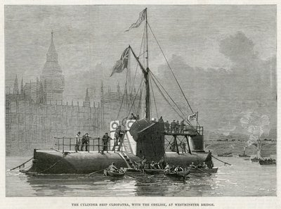 ウェストミンスターブリッジにあるオベリスクのあるシリンダー船クレオパトラ 作： English School