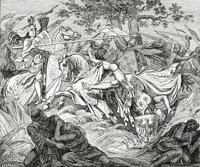 1882年1266年2月26日のベネベントの戦いでのマンフレッドの死 作： English School