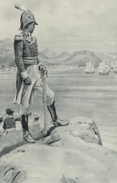 A morte do pobre Toussaint LOuverture se aproxima, o líder negro observa a vinda da frota enviada por Napoleão para sua destruição 作： English School