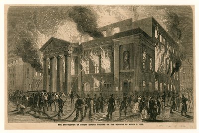 1856年3月5日の朝、ロンドンのコヴェントガーデンシアターの破壊 作： English School